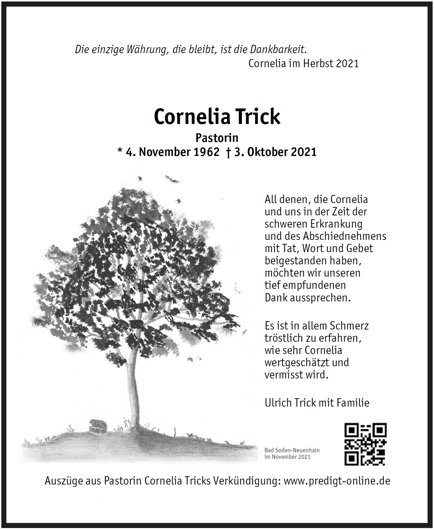 Danksagung für Cornelia Trick